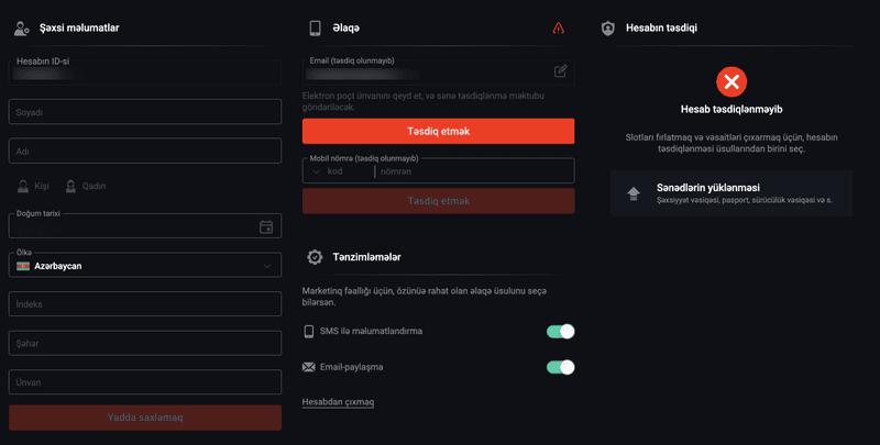 Pin Up casino qeydiyyatdan sonra mütləq verifikasiya mərhələsi